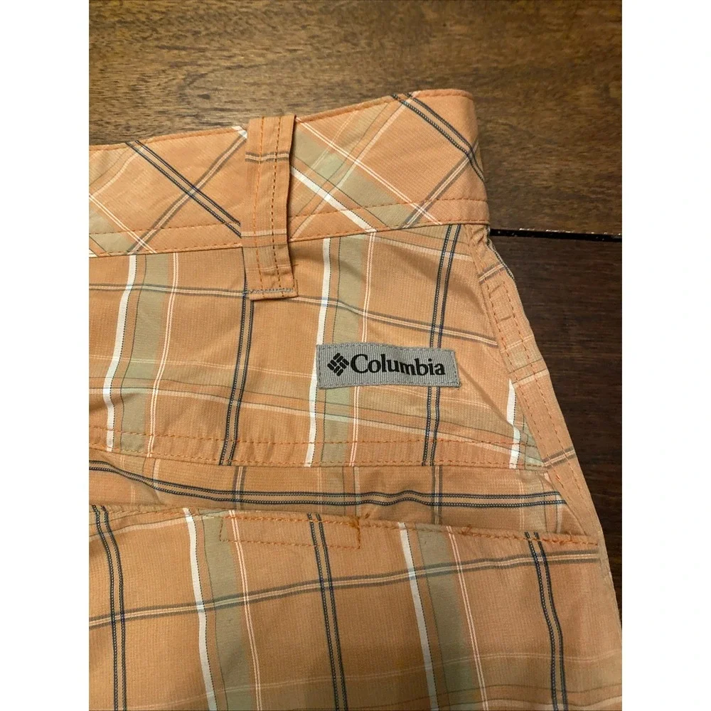 Vintage Columbia Shorts Mens‎ 38 Orange Plaid Flat Front Chino Hiking Outdoors